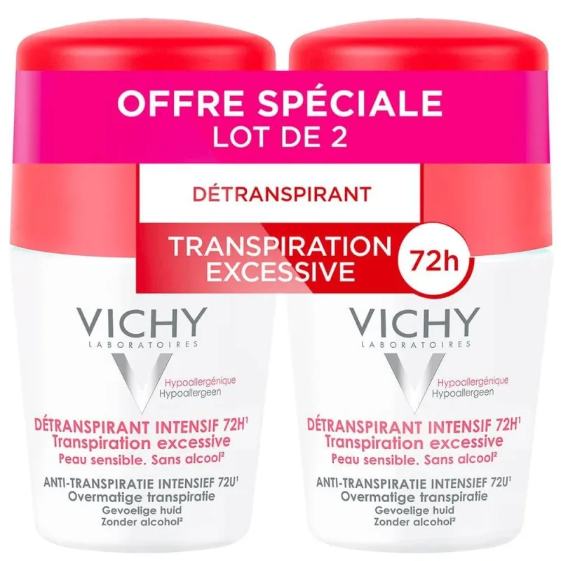 Vichy Deodorant Antiperspirant Roll-on 72h Piele Sensibilă Transpirație Excesivă 2x50ml — preț și oferte