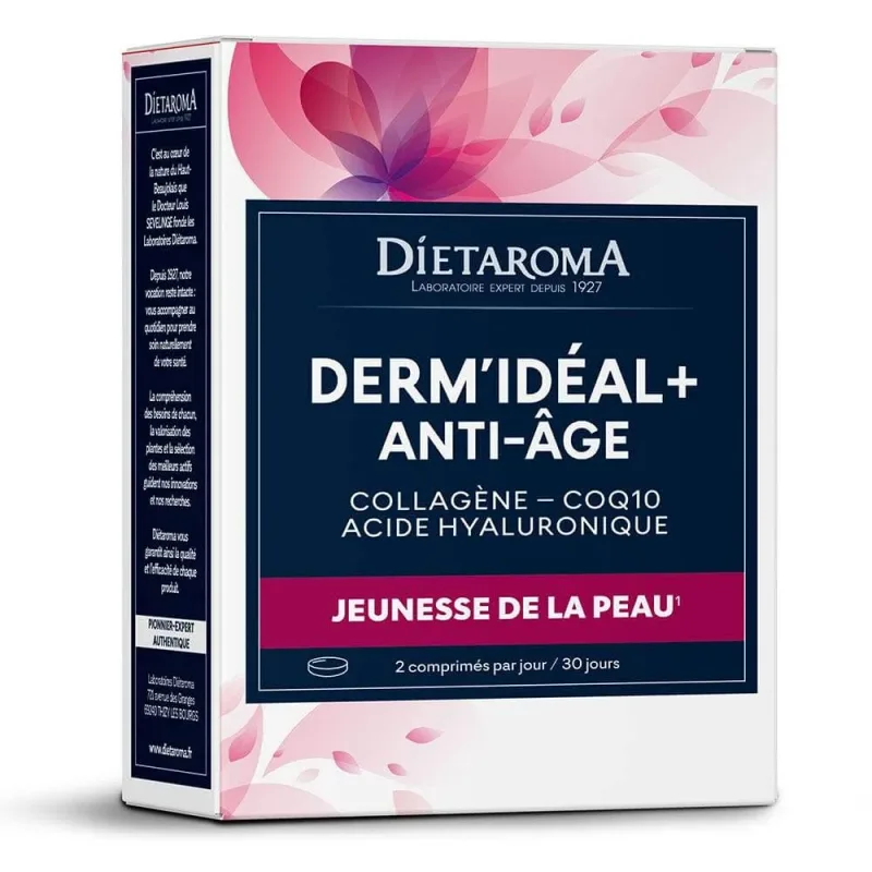 Dietaroma Derm'Idéal + Colagen anti-îmbătrânire - Acid hialuronic Coq10 60 capsule Laboratoires Dietaroma — preț și oferte