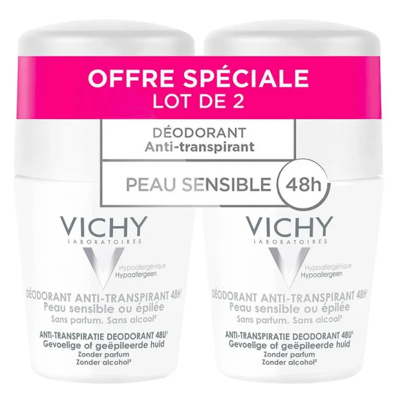 Vichy Deodorant Roll-on Anti-Perspirant 48h Piele sensibilă sau epilată 2x50ml — preț și oferte