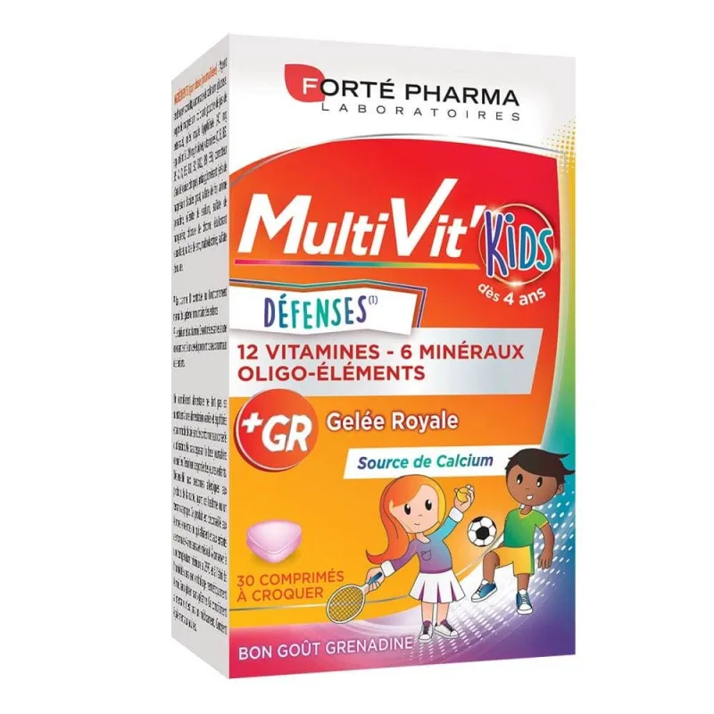 Forté Pharma MultiVit'4G Multivitamine pentru copii Vitamine minerale îmbogățite cu calciu 30 comprimate masticabile — preț și oferte