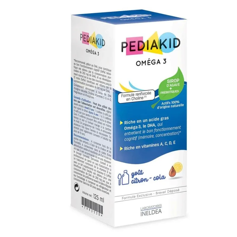 Sirop Pediakid Oméga 3, 125 ml - pentru copii, cu Vitaminele A,C,D,E, aromǎ de cola, Ineldea Lab. Ineldea — preț și oferte