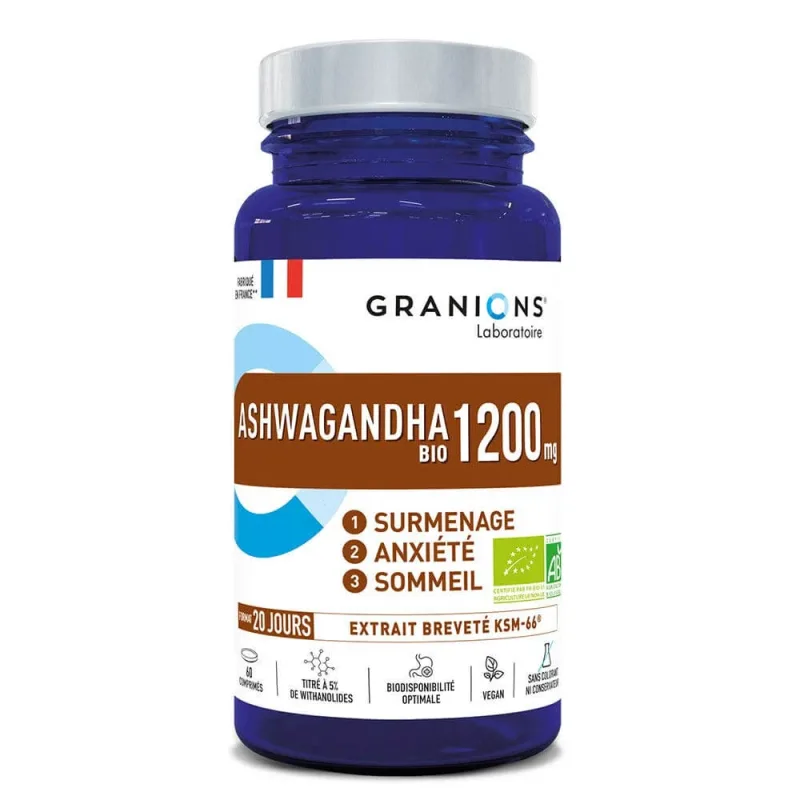Granions Ashwagandha Organic 1200 mg Superwork, Anxietate și Somn 60 Tablete — preț și oferte