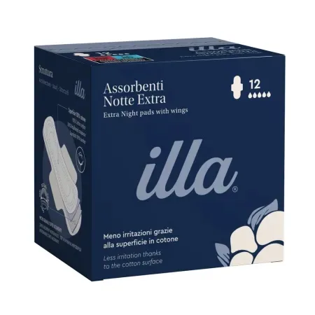 Absorbante bumbac noapte extra, 5 picaturi Illa, 12 bucati Origomedical — preț și oferte