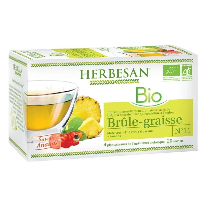 Herbesan Fat Burning Infusion Green Tea Bio Pineapple Flavour 20 pliculețe — preț și oferte
