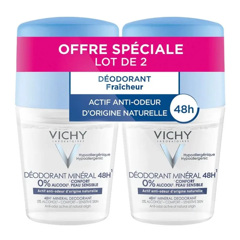 Vichy Deodorant Minéral 48h Roll-on Piele sensibilă sau epilată 2x50ml — preț și oferte