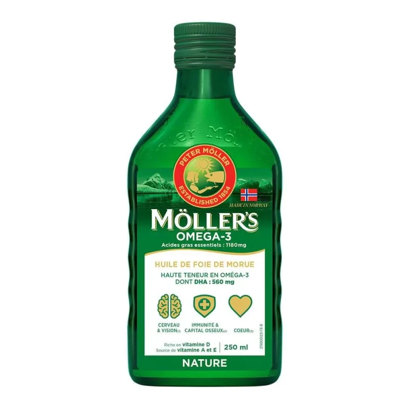 Ulei de ficat de cod cu Omega-3, fără aromă, 250 ml, Möller’s — preț și oferte