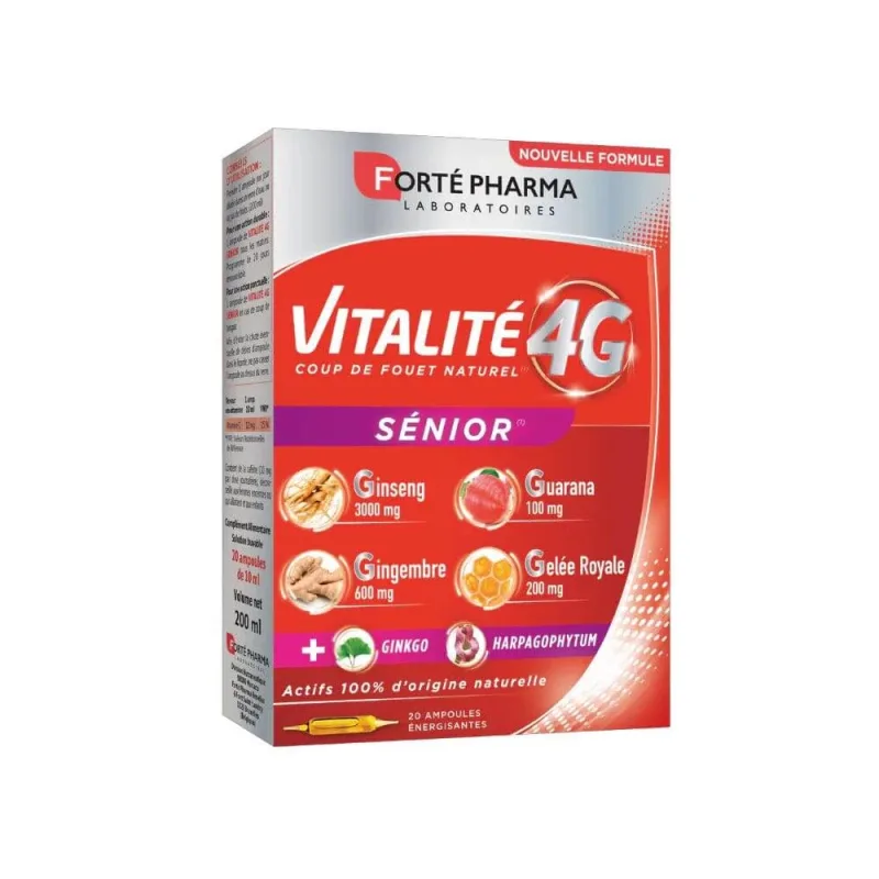 Forté Pharma Vitalité 4G Energizant natural pentru vârstnici cu ginseng și ginkgo 20 fiole — preț și oferte
