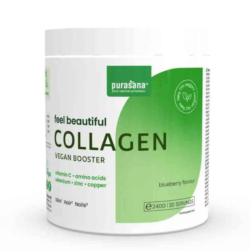 Purasana Colagen Complexe pulbere de frumusețe vegană Simțiți-vă frumos Gust de afine 240g — preț și oferte
