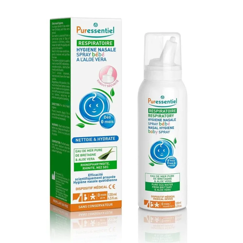 Puressentiel Spray nazal respirator pentru bebeluși Apă de mare și Aloe Vera 120 ml — preț și oferte