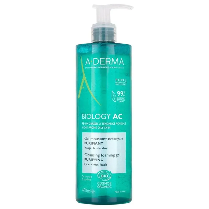 A-Derma Biology AC Gel spumant de curățare purificator organic pentru ten gras, predispus la acnee 400 ml — preț și oferte