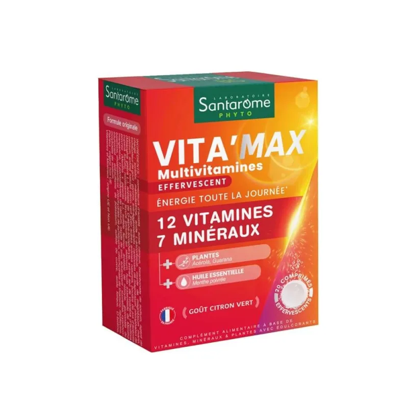 Santarome Vita'max Multivitamine De la vârsta de 12 ani Cu aromă de lămâie 20 comprimate efervescente — preț și oferte