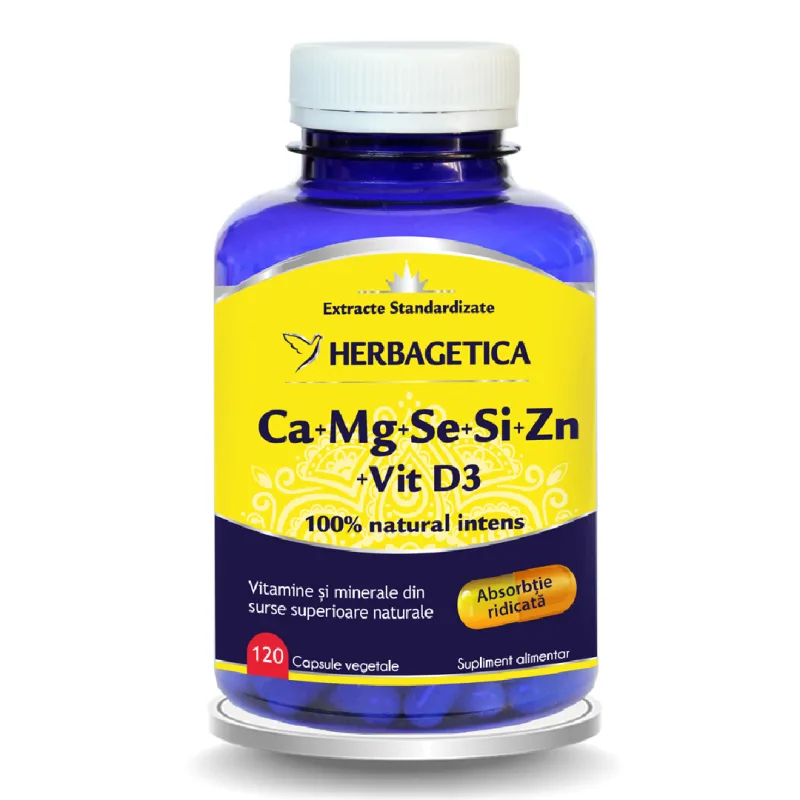 Ca+Mg+Se+Zn organice cu D3, 120 capsule, Herbagetica — preț și oferte