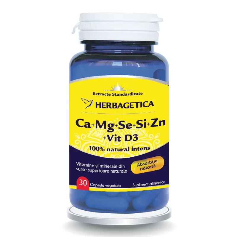 Ca+Mg+Se+Zn organice cu D3, 30 capsule, Herbagetica — preț și oferte