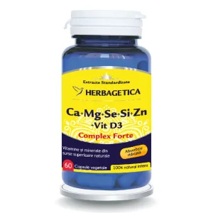 Ca+Mg+Se+Zn organice cu D3, 60 capsule, Herbagetica