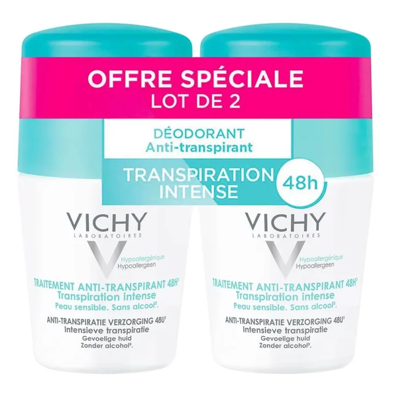 Vichy Deodorant Roll-on Anti-Transpirant 48h Transpirație intensivă Piele sensibilă 2x50ml — preț și oferte