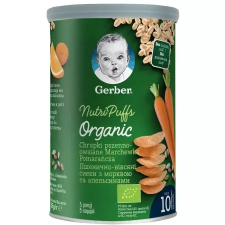 Gustare bio cu cereale, morcovi si portocale +10 luni, 35g, Gerber NESTLE — preț și oferte
