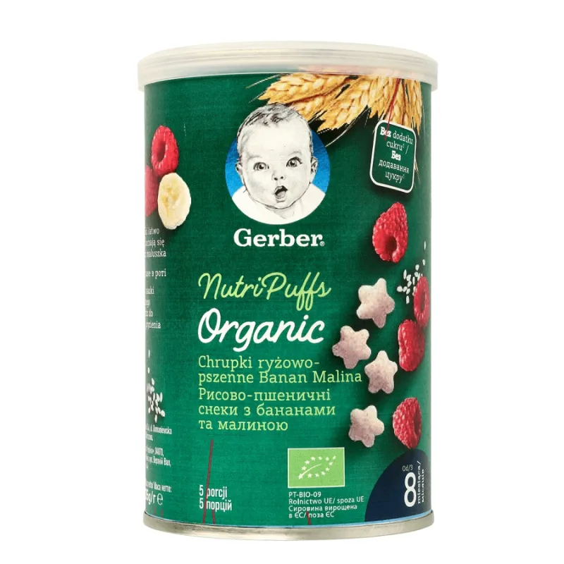 Gustare bio cu cereale, banane si zmeura Gerber – 35 g NESTLE — preț și oferte