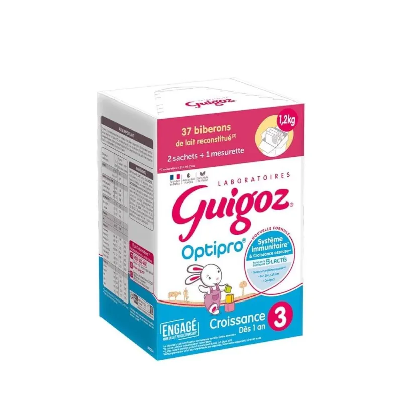 Guigoz Optipro lapte praf creștere 3 de la 1 an 2 plicuri de 600 g + 1 lingură de măsurare — preț și oferte