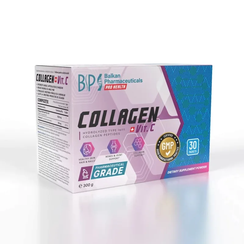 Collagen + Vitamina C Pulbere Solutie Orala, 30 pliculete, Balkan Pharmaceuticals — preț și oferte