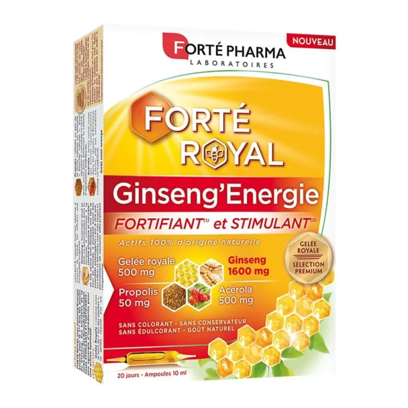 Forté Pharma Forté Royal Ginseng'Energie cu ginseng, acerola, jeleu regal și propolis 20 fiole — preț și oferte