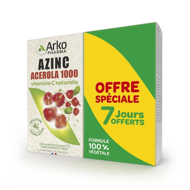 Arkopharma Azinc Acerola 1000 Vitamina C 2 cutii de 30 de tablete masticabile — preț și oferte