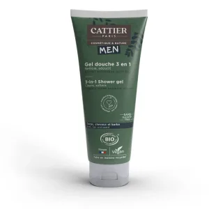 Gel de duș organic pentru bărbați Cattier 3 în 1 pentru corp, păr și barbă 200 ml