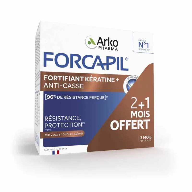 Forcapil Fortifiant Kératine+ Anti-Rupere, 180 capsule + 1 lună gratuit, Arkopharma — preț și oferte