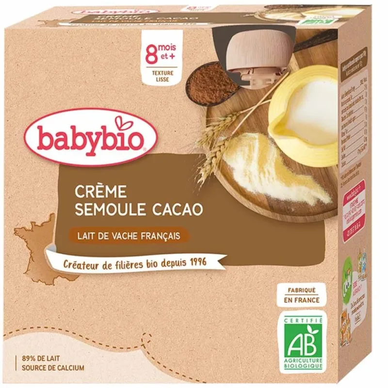 Babybio Cremă organică de semolă de cacao 8 luni desert lactate 4x85g — preț și oferte