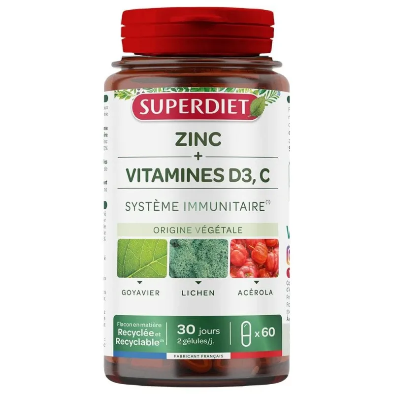 Superdiet Zinc + vitaminele D3 și C Sistem imunitar 60 capsule — preț și oferte