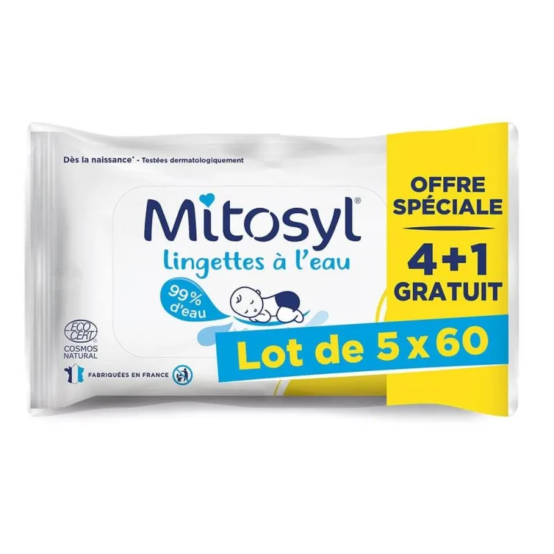 Șervețele cu apă Mitosyl, ofertă specială 4 + 1 pachet gratuit de 5x60 SANOFI — preț și oferte