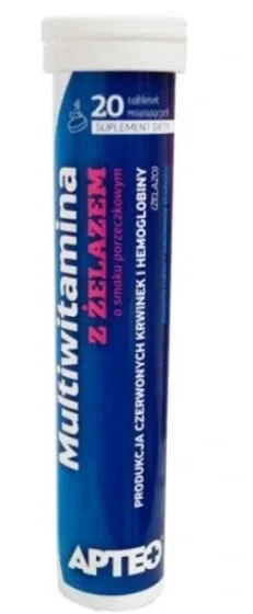 Apteo Multivitamine cu fier, aromă de coacăze, 20 comprimate efervescente