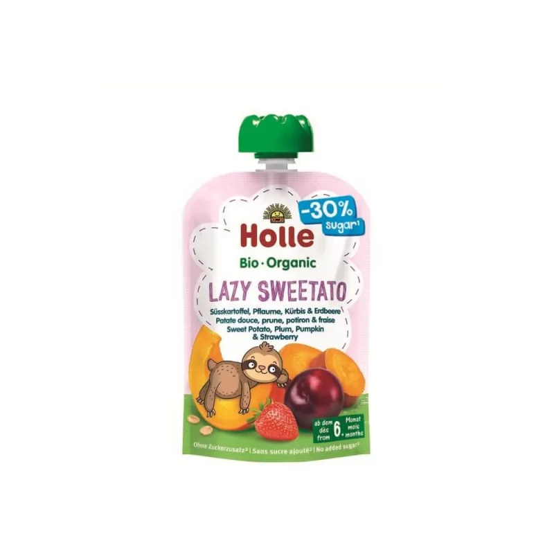 Piure din cartofi dulci cu prune, dovleac si capsuni Lazy Sweetato, 100 g, Holle Holle Baby — preț și oferte