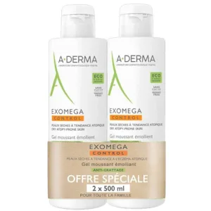 A-Derma Exomega Control Gel de curățare emolient Peaux A Tendance Atopique 2x500ml