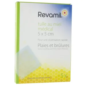 Revamil Pansamente sterile cu miere 5 x 5 cm, 5 pansamente, 40 g