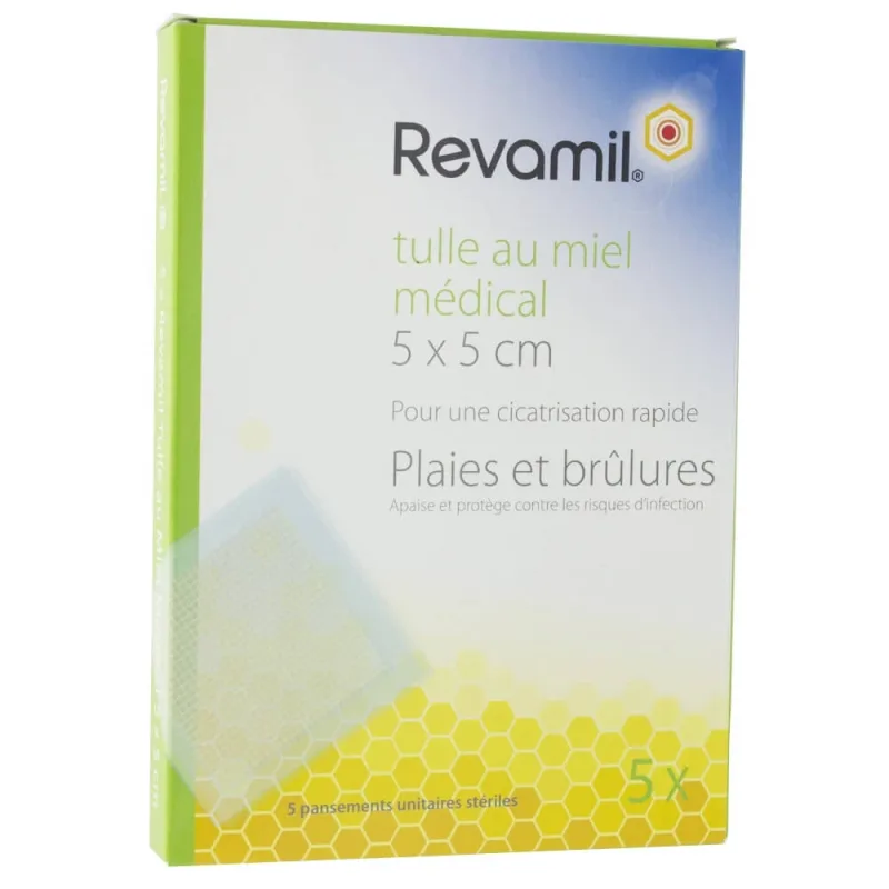 Revamil Pansamente sterile cu miere 5 x 5 cm, 5 pansamente, 40 g — preț și oferte