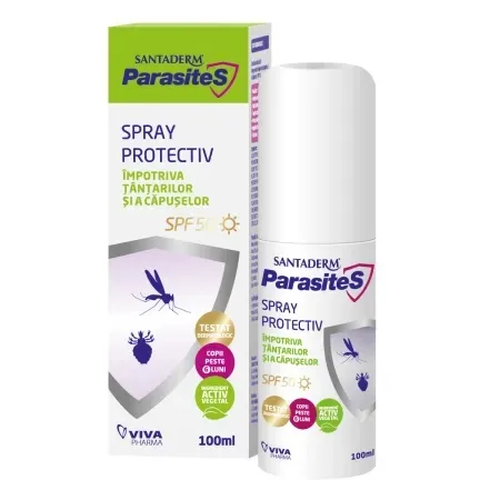 Spray protectiv SPF 50 impotriva tantarilor si capuselor, Santaderm Parasites, 100 ml VIVA PHARMA — preț și oferte