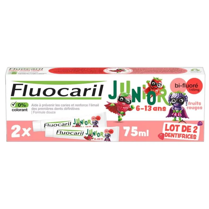 Fluocaril pastă de dinți Junior 6-12 ani Red Fruits 6-12 Ans 2x75ml — preț și oferte