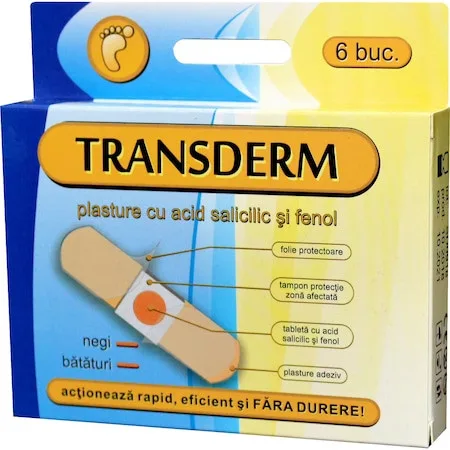 Transderm plasture cu acid salicilic pentru negi si bataturi, 6 bucati — preț și oferte
