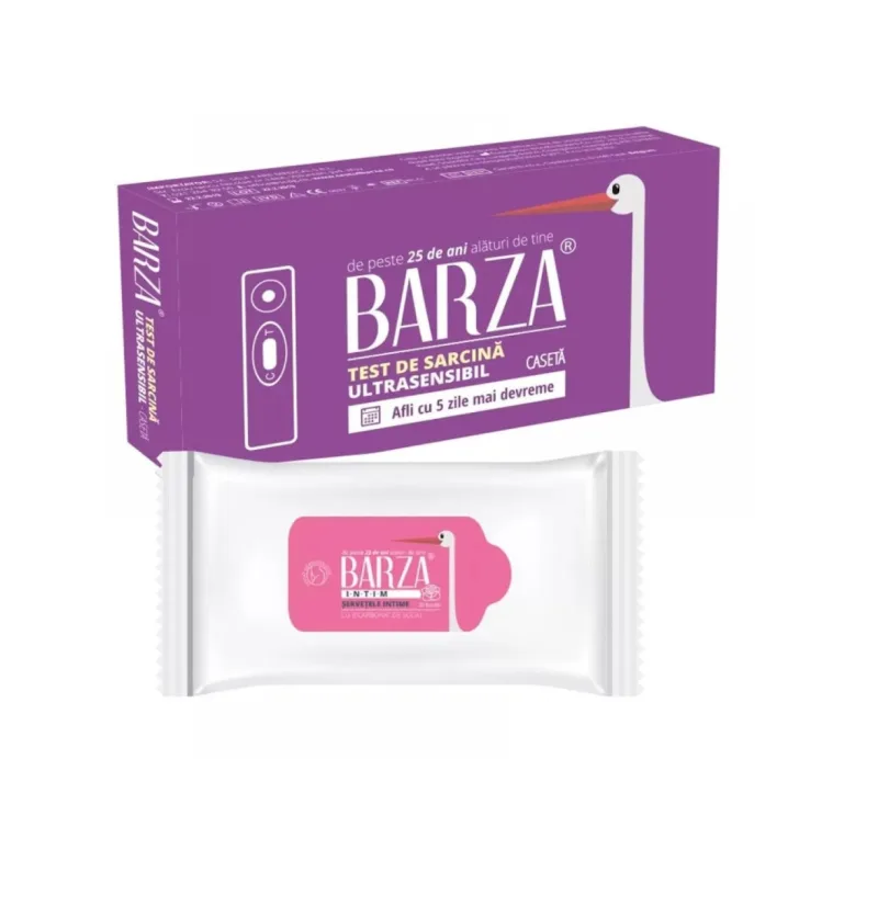 Pachet Test de Sarcina Ultrasensibil Caseta + Servetele Umede, 20 Bucati, Barza — preț și oferte