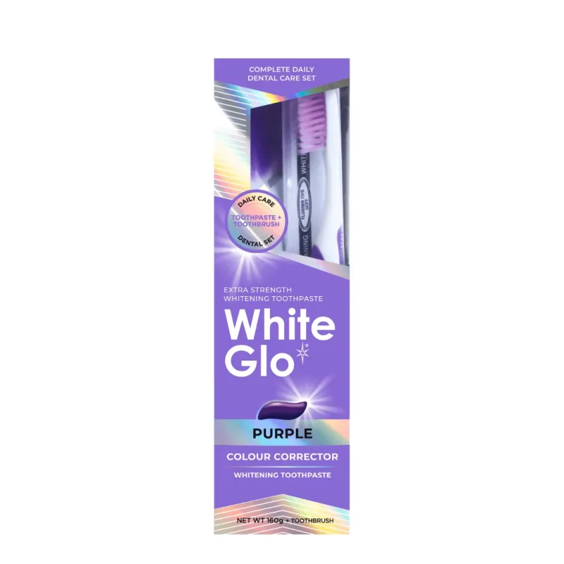 Pasta de dinti Purple Color Corector + Periuta de dinti Pro-Soft, 106 ml, White Glo — preț și oferte