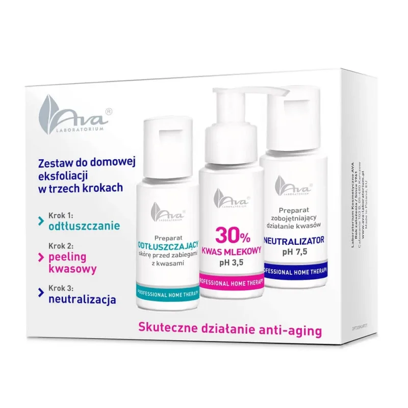 AVA, Kit de exfoliere profesională pentru terapie la domiciliu cu 30% acid lactic, 3 x 50 ml — preț și oferte