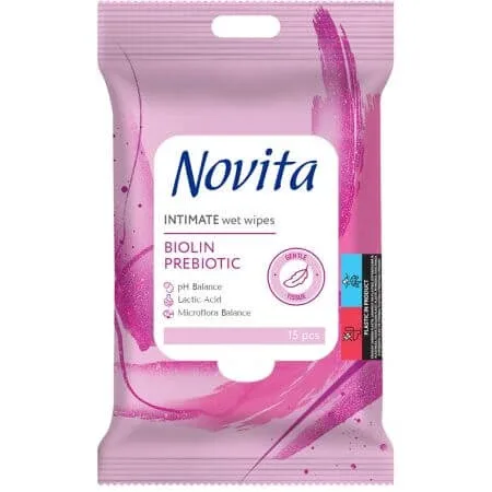 Servetele umede intime Prebiotic Biolin, 15 bucati, Novita — preț și oferte