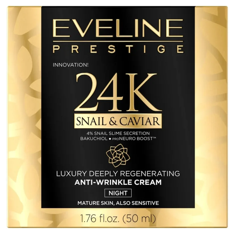 Eveline Cosmetics Prestige 24k Snail amp;Caviar Cremă de noapte antirid, 50ml — preț și oferte