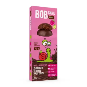 Snack fructat cu ciocolata neagra 70%, Zmeura si Mar, 30 g, Bob Snail