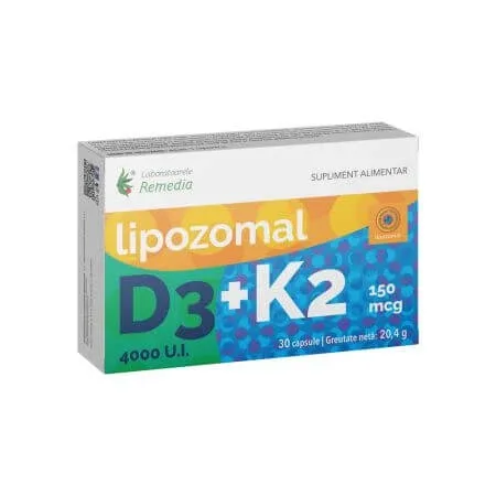 Lipozomal D3 4000 U.I.+ K2 150 mcg, 30 capsule, Remedia Laboratoarele Remedia — preț și oferte