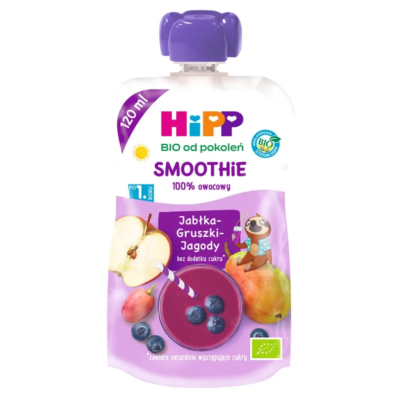 HiPP Smoothie Fruit Mousse Bio, mere, pere și afine, după 1 an, 120 ml — preț și oferte