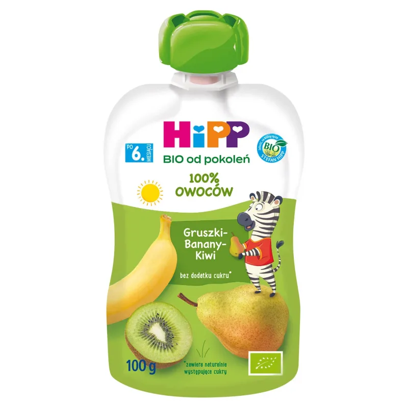 HiPP HiPPiS Bio mousse de fructe, pere, banane și kiwi, după 6 luni, 100 g — preț și oferte