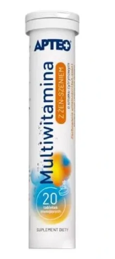 Apteo Multivitamine cu ginseng aromă de lămâie, 20 comprimate efervescente