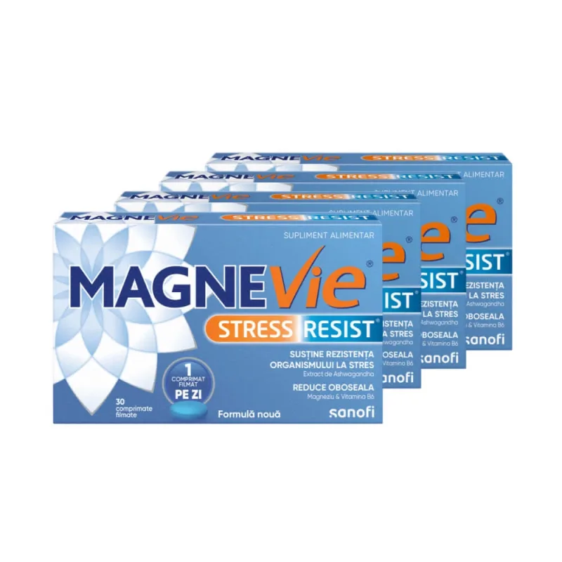 MagneVie Stress Resist cu Ashwaghanda 80mg + 60 mg magneziu + 1.4mg vitamina B6, sistem nervos și rezistenta la stres, 4x30 comprimate SANOFI — preț și oferte