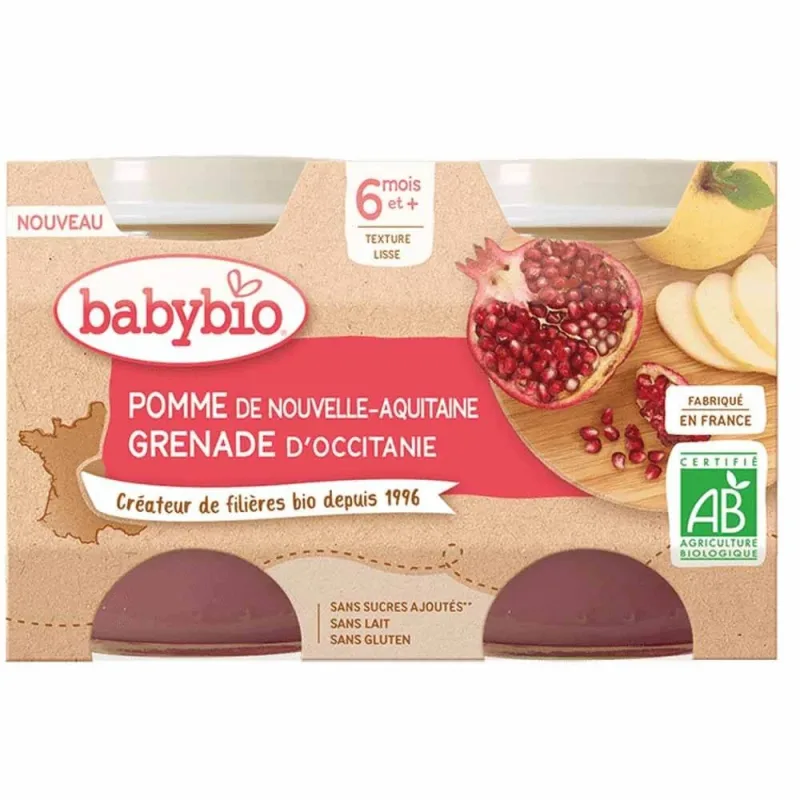 Babybio Măr din Nouvelle-Aquitaine și rodie din Occitanie de la 6 luni 2x130 g — preț și oferte